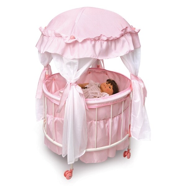 Badger Basket Royal Pavilion Round Doll Crib with Canopy and Bedding - Pink/White 7 Badger Basket Royal Pavilion Round Doll Crib with Canopy and Bedding - Pink/White